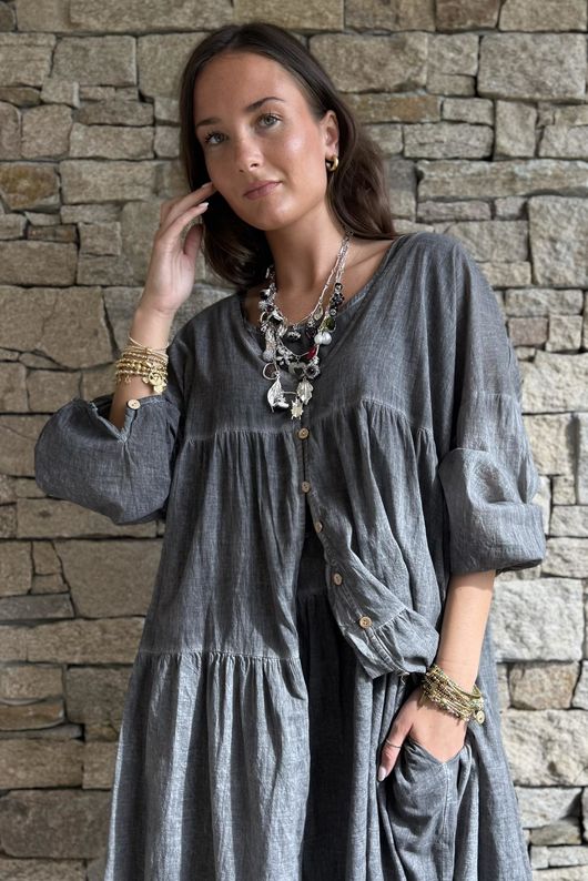 Lenni Cotton Midi Over Shirt Washed Charcoal /50=